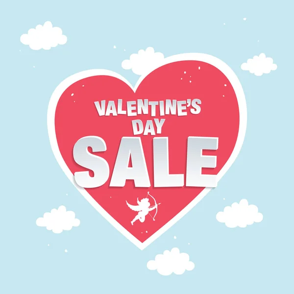 Valentine Den Prodej Modrý Nápis Cupid Velké Srdce Vektor Ilustrace — Stockový vektor