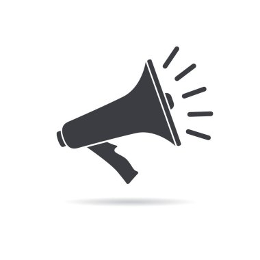 Megafon düz simgesi beyaz, vektör illüstrasyon izole