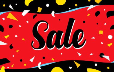 Satılık şablon afiş parlak renkler, kırmızı arka plan, vektör çizim