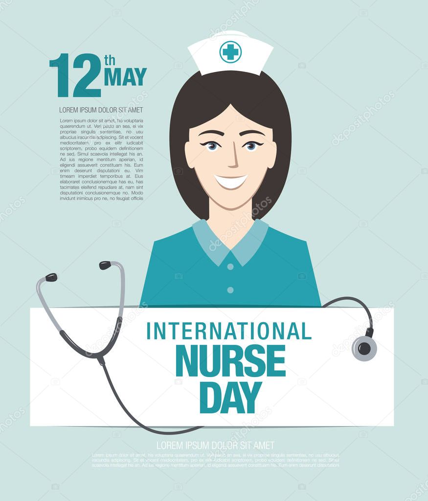 international nurse day greeting card with cartoon nurse, vector illustration