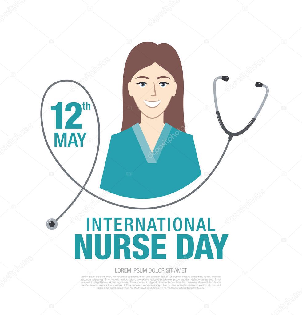 international nurse day greeting card with cartoon nurse, vector illustration