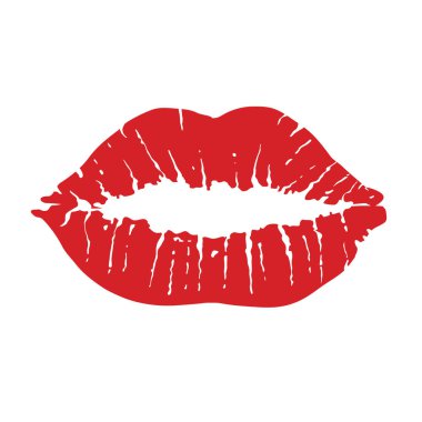 Baskı kırmızı dudaklar, öp izole üzerinde beyaz arka plan