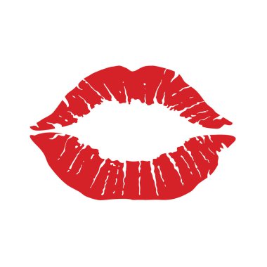 Baskı kırmızı dudaklar, öp izole üzerinde beyaz arka plan