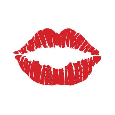 Baskı kırmızı dudaklar, öp izole üzerinde beyaz arka plan