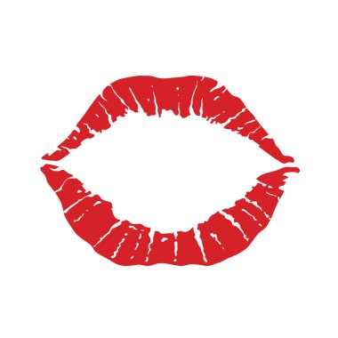 Baskı kırmızı dudaklar, öp izole üzerinde beyaz arka plan