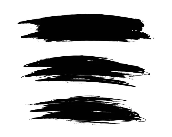 Set Black Inaccurate Simple Brush Strokes Isolated White Background — Stock Vector