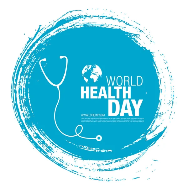 Świat Zdrowia Dzień Niebieski Plakat Stetoskop Ikona Tle Niebieski Okrąg — Wektor stockowy