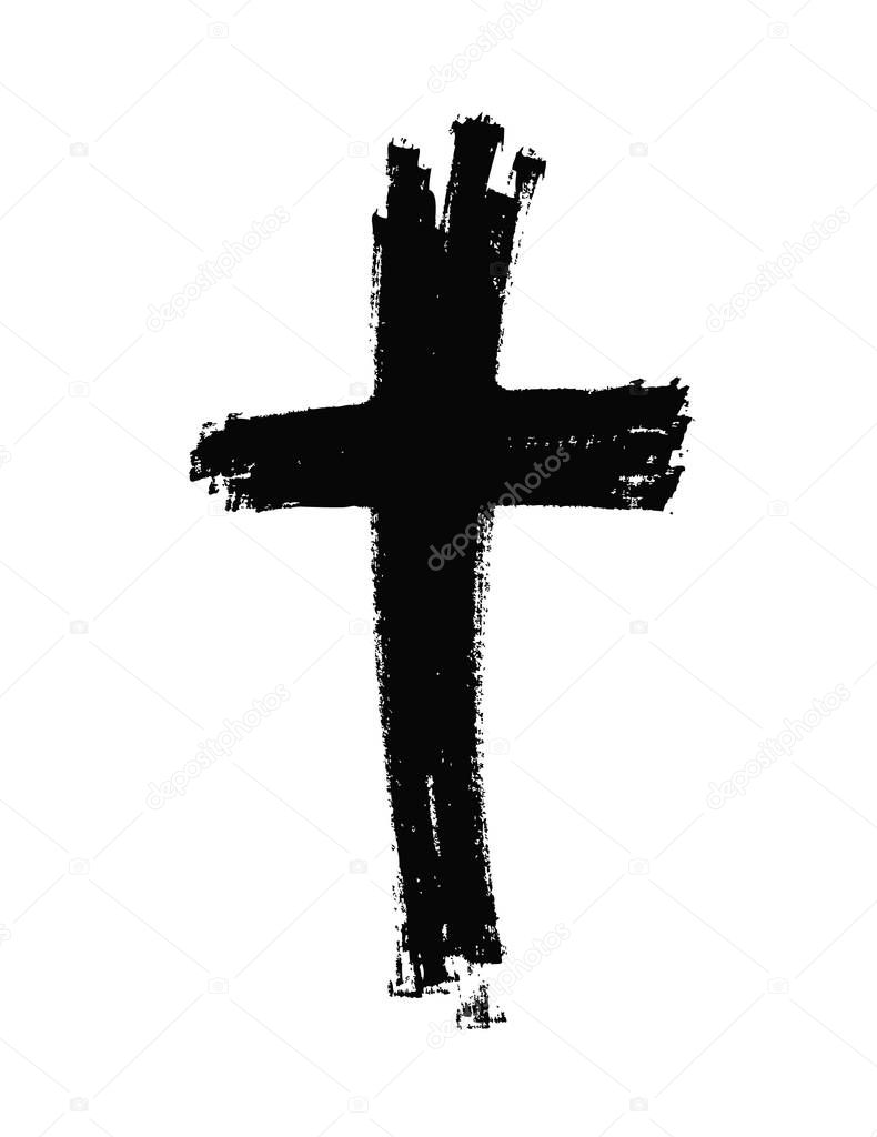 Hand drawn cross. Vector cross. The cross is made with a brush