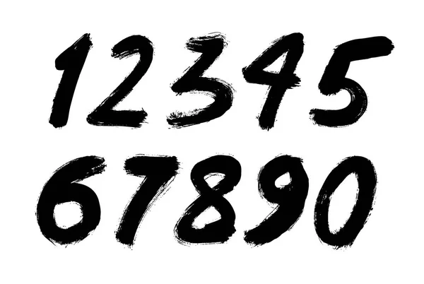 Set Numeri Caratteri Pennello Vettoriale Nero Disegno Illustrazione — Vettoriale Stock