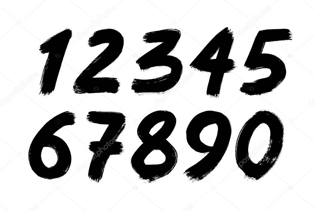 black vector brush font numbers set, illustration design 