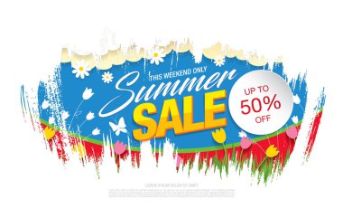 Renkli fırça darbeleriyle basit bir satış posteri.