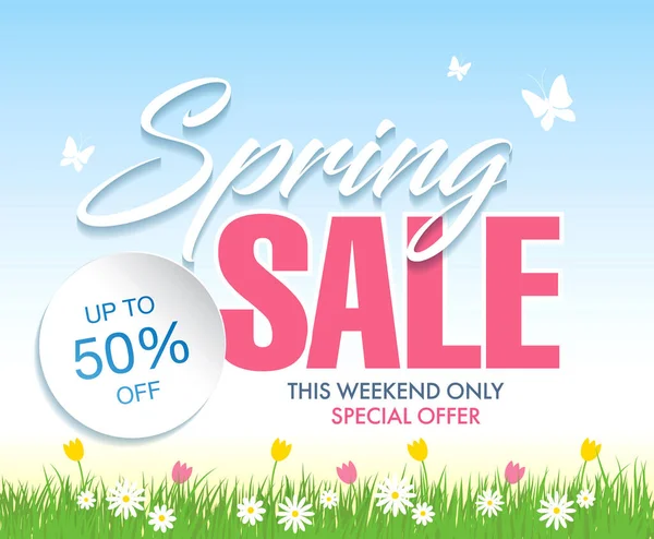 Cute Spring Sale Poster Bright Colours — Stock Vector