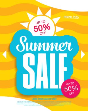 Mavi ve sarı renkli yaz indirimi posteri