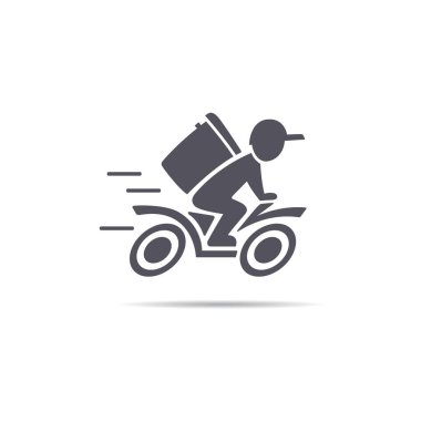 Bir adam scooter kullanıyor. Teslimat simgesi