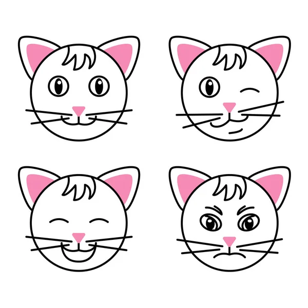 Vector Set Smiles Cats — Stock Vector