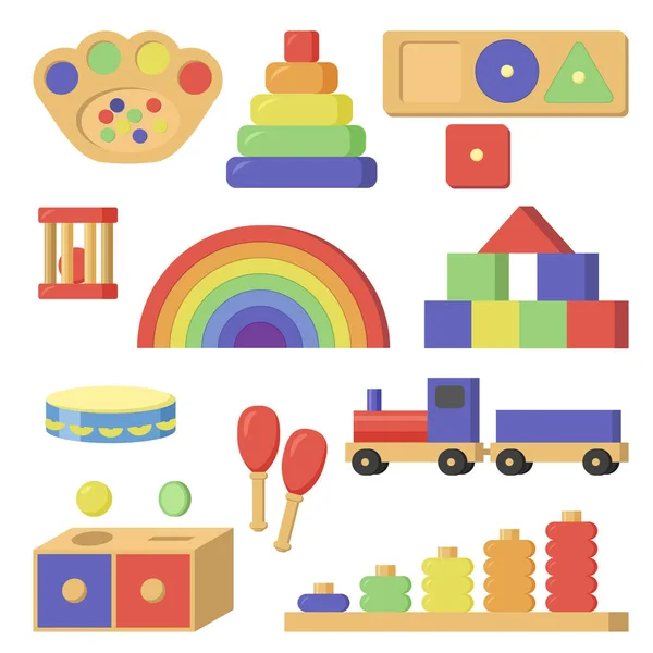 Montessori Jouets Pour Enfants Dans Style Plat — Image vectorielle