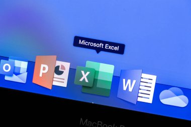 Microsoft Excel uygulaması MacBook kapanış ekranında. Microsoft Hizmetleri. Microsoft Excel - hesap tablosu programı. Moskova, Rusya - 24 Ağustos 2019
