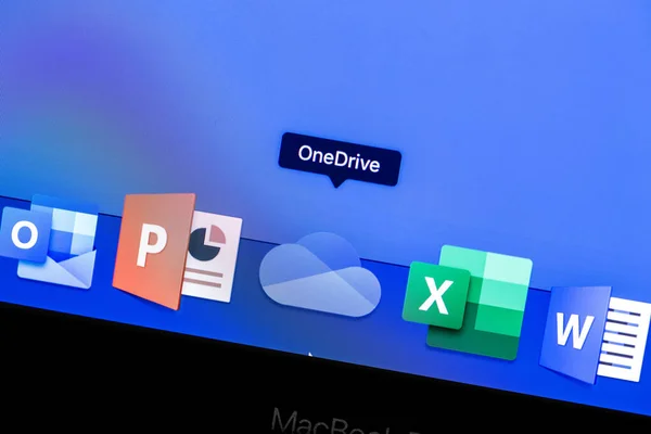 Microsoft Onedrive App Auf Dem Display Macbook Nahaufnahme Onedrive Microsoft — Stockfoto