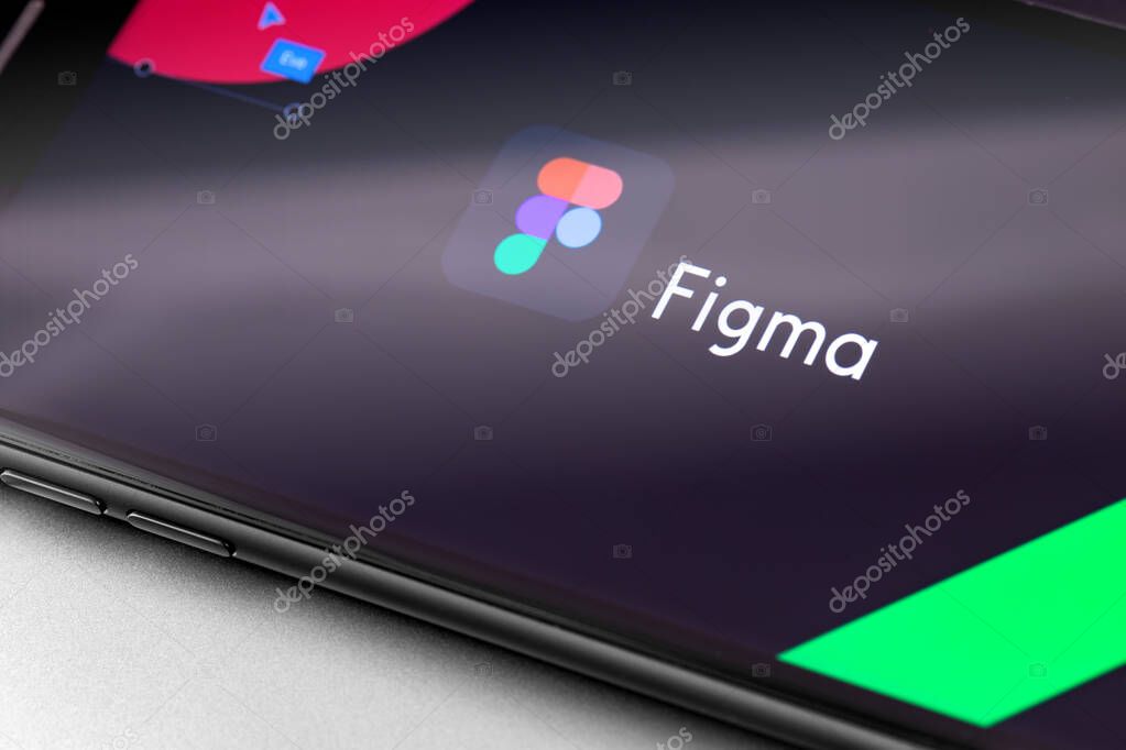 Figma logo on the display smartphone. Figma - an online service for interface development and prototyping. Moscow, Russia - September 25, 2019