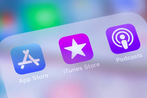 Appstore Itunes Store Приложение Значков Podcasts Экране Iphone Apple Services — стоковое фото