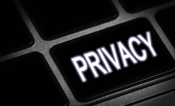 Button Glowing Text Privacy Dark Closeup — Stock Photo, Image