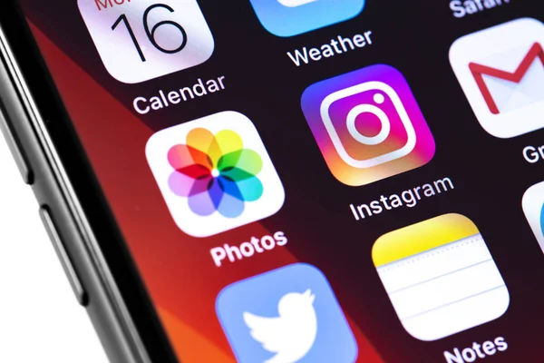 Aplicativo Ícone Instagram Tela Iphone Close Redes Sociais Instagram Aplicativo — Fotografia de Stock