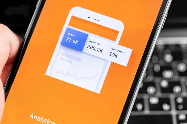 Google Analytics App Screen Smartphone Closeup Google Analytics Free Service — Stock Photo, Image