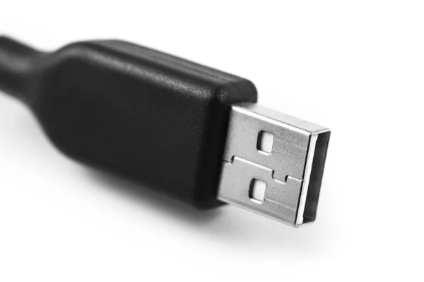 Μαύρο Καλώδιο Εξόδου Usb Λευκό Φόντο Closeup — Φωτογραφία Αρχείου