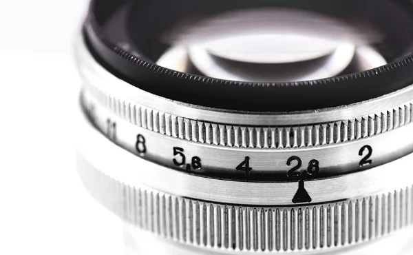 Camera Retro Metalen Lens Met Lense Reflecties Diafragma Schaal — Stockfoto