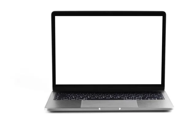 Dizüstü Bilgisayar Beyaz Arkaplanda Beyaz Boş Ekran Gösteren Defter — Stok fotoğraf