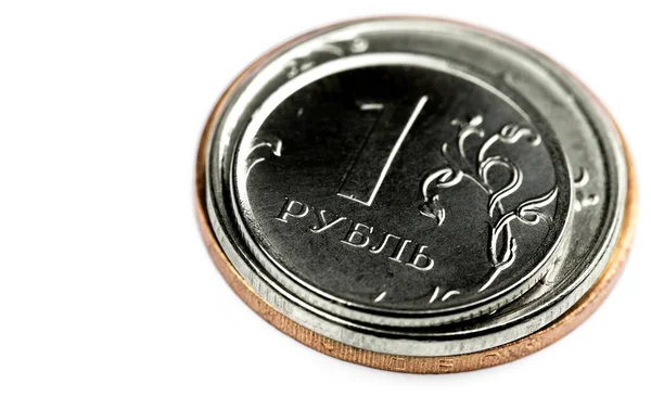 Russisches Geld Stapel Von Metallrubel Makro — Stockfoto