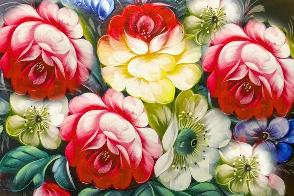 Flores, Pintura al óleo, Estilo impresionista, Naturaleza muerta color de arte — Foto de Stock