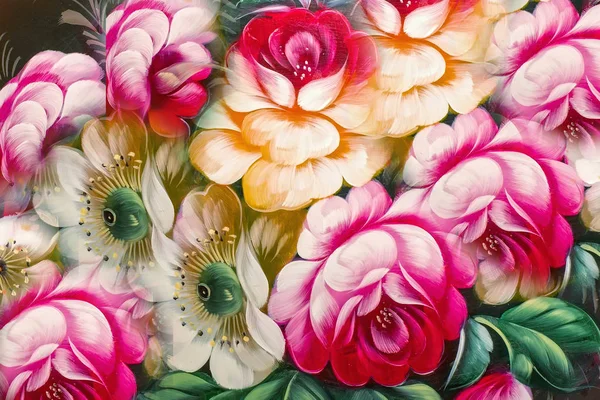 Çiçekler, Yağlıboya Resim, izlenimcilik stil, Natürmort renk sanat — Stok fotoğraf