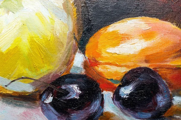 Textuur Olieverfschilderij Fruit Schilderij Kleurrijke Vruchten Stilleven — Stockfoto