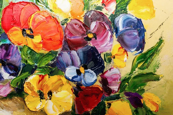 Texture olio pittura fiori, pittura fiori vivaci — Foto Stock