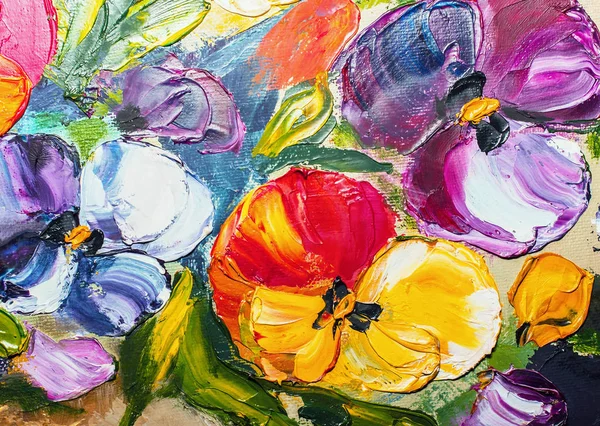 Tekstura malarstwo olejne kwiaty, malarstwo żywe kwiaty, — Zdjęcie stockowe