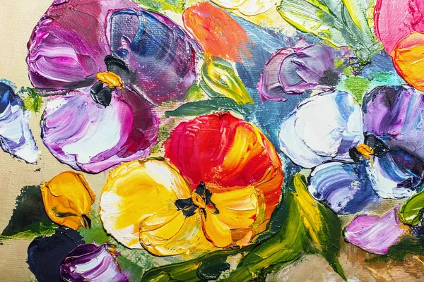 テクスチャ油絵花、鮮やかな花の絵, — ストック写真