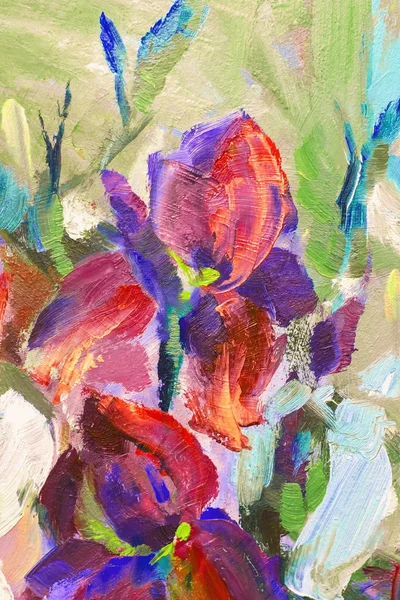Painting still life oil painting texture, irises impressionism a — Stock Photo, Image