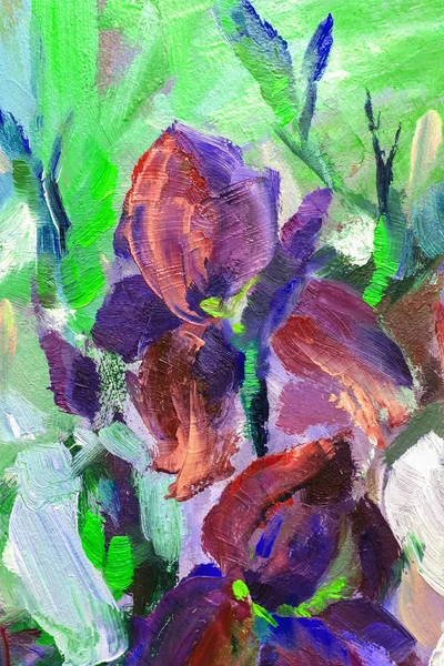 Pittura natura morta olio pittura texture, iris impressionismo a — Foto Stock