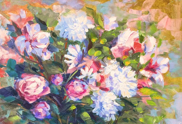Pintura ainda vida pintura a óleo textura, rosa impressionismo arte — Fotografia de Stock