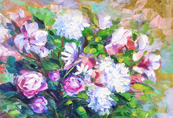 painting still life oil painting texture, rose impressionism art