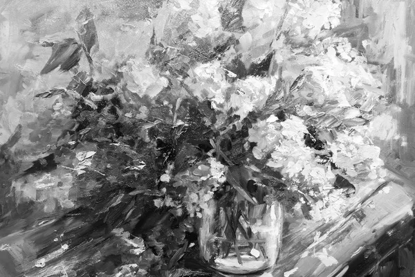 Flores Lila, Pintura al óleo, Estilo impresionista, Bodegón arte — Foto de Stock