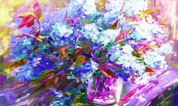 Blommor lila, oljemålning, Impressionism stil, stilleben konst — Stockfoto