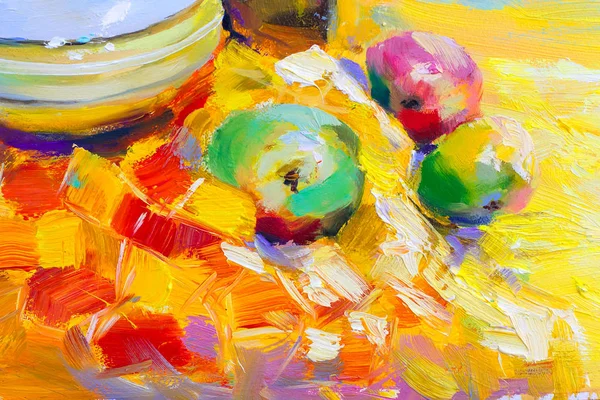 Υφή φρούτων πετρελαίου Ζωγραφική Ζωγραφική πολύχρωμα φρούτα ακόμα ζωή — Φωτογραφία Αρχείου