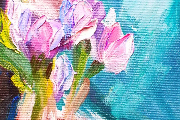 Textuur Olieverfschilderij Bloemen Kunst Geschilderd Kleurenafbeelding Verf Behang Achtergronden Doek — Stockfoto