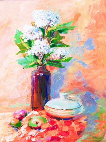 Tekstura olej malarstwo owoców obraz kolorowy kwiatowy — Zdjęcie stockowe