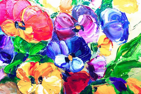 Textura Aceite Pintura Flores Pintura Flores Vívidas Bodegón Floral — Foto de Stock