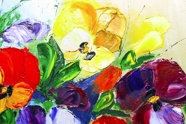 テクスチャの油絵花 鮮やかな花の絵 花のある静物 — ストック写真