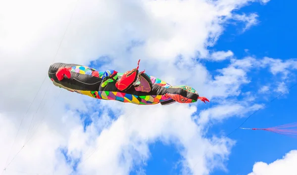 Kleurrijke kite vrij om te vliegen in de heldere hemel, — Stockfoto