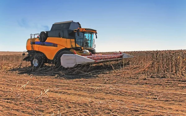 Combine colheitadeira em ação no campo de trigo. O processo de c — Fotografia de Stock